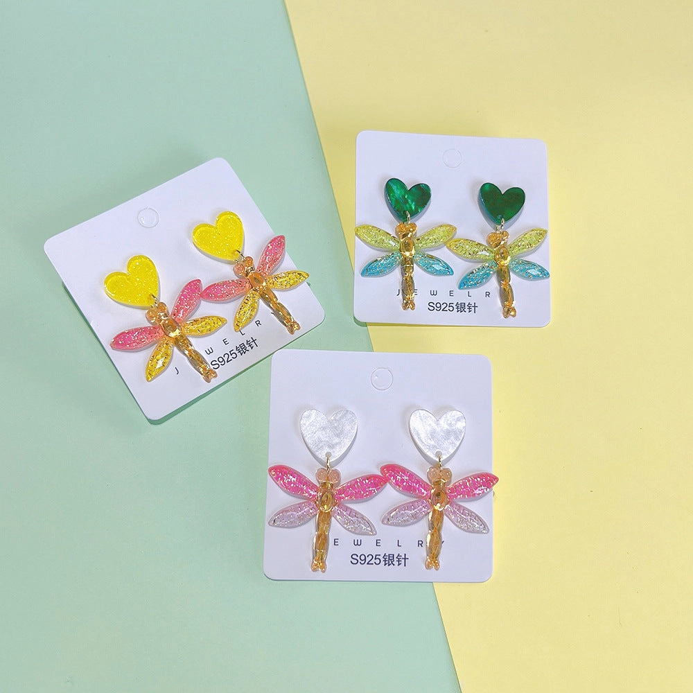 Wholesale Dragonfly Heart Acrylic Earrings