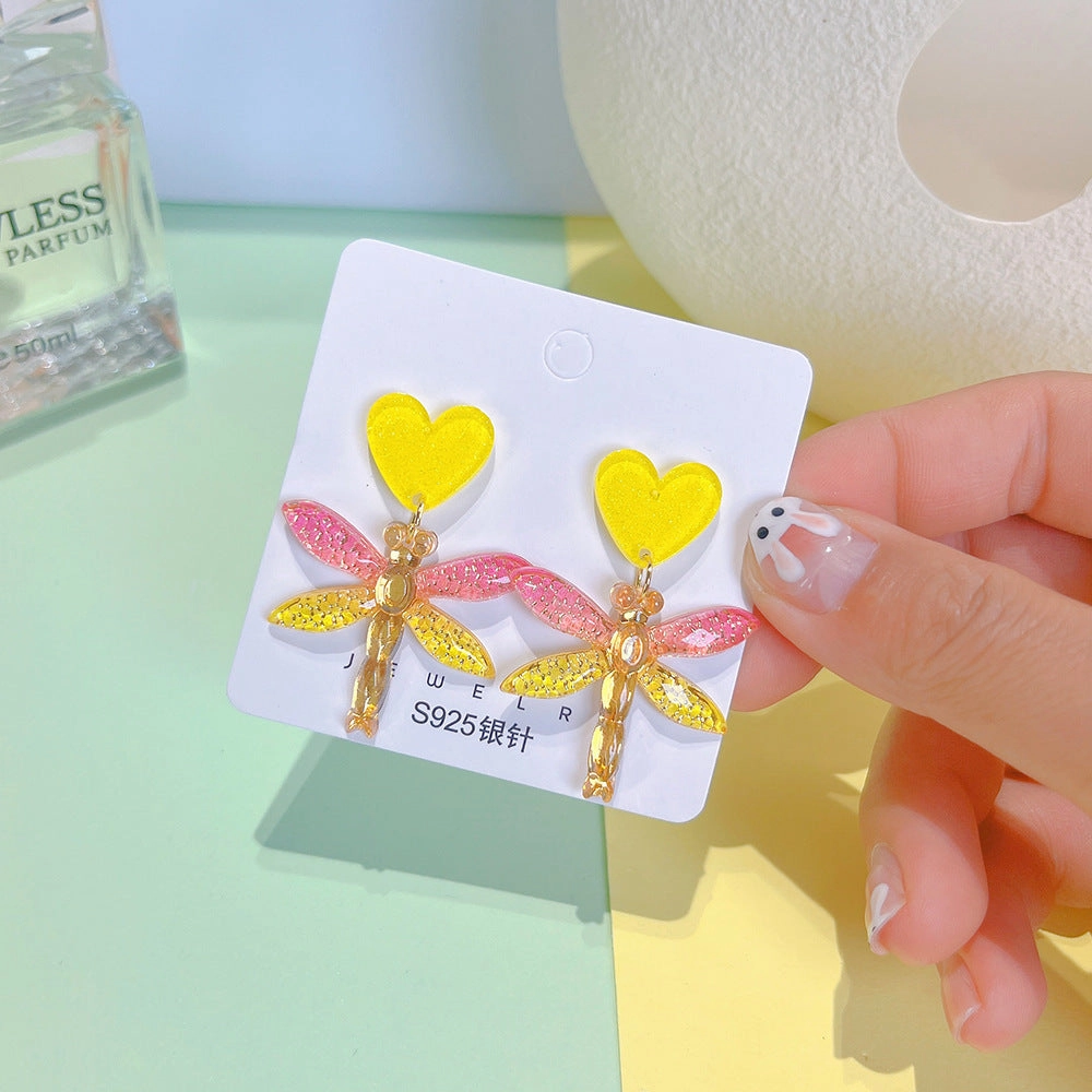 Wholesale Dragonfly Heart Acrylic Earrings