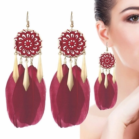 Wholesale Dream Catcher Pattern Feather Alloy Earrings