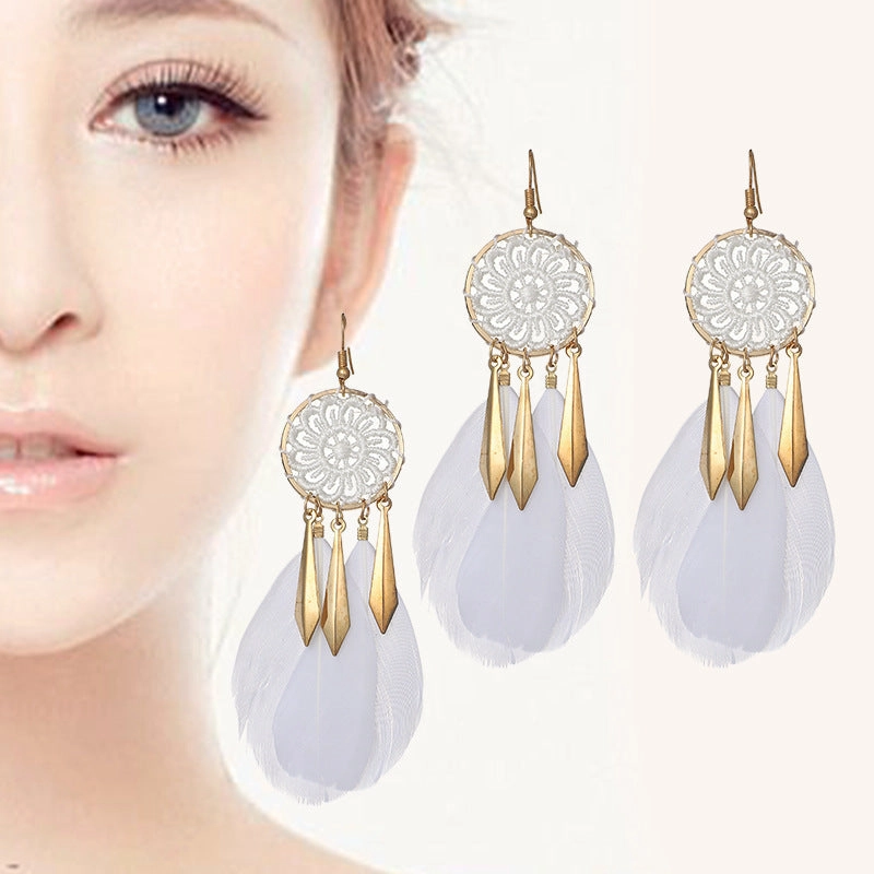 Wholesale Dream Catcher Pattern Feather Alloy Earrings