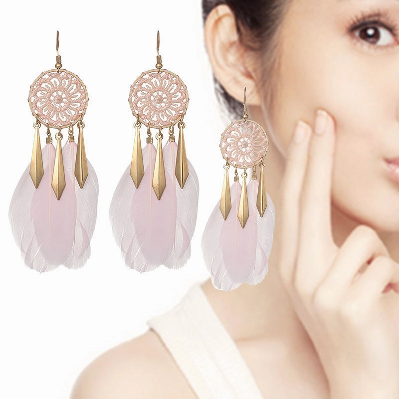Wholesale Dream Catcher Pattern Feather Alloy Earrings