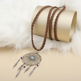 Wholesale Dream Catcher Wax Rope Pendant Alloy Necklace