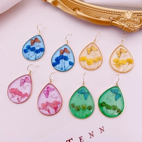 Wholesale Dried Flower Butterfly Drop Glue Preserved Flower Earrings