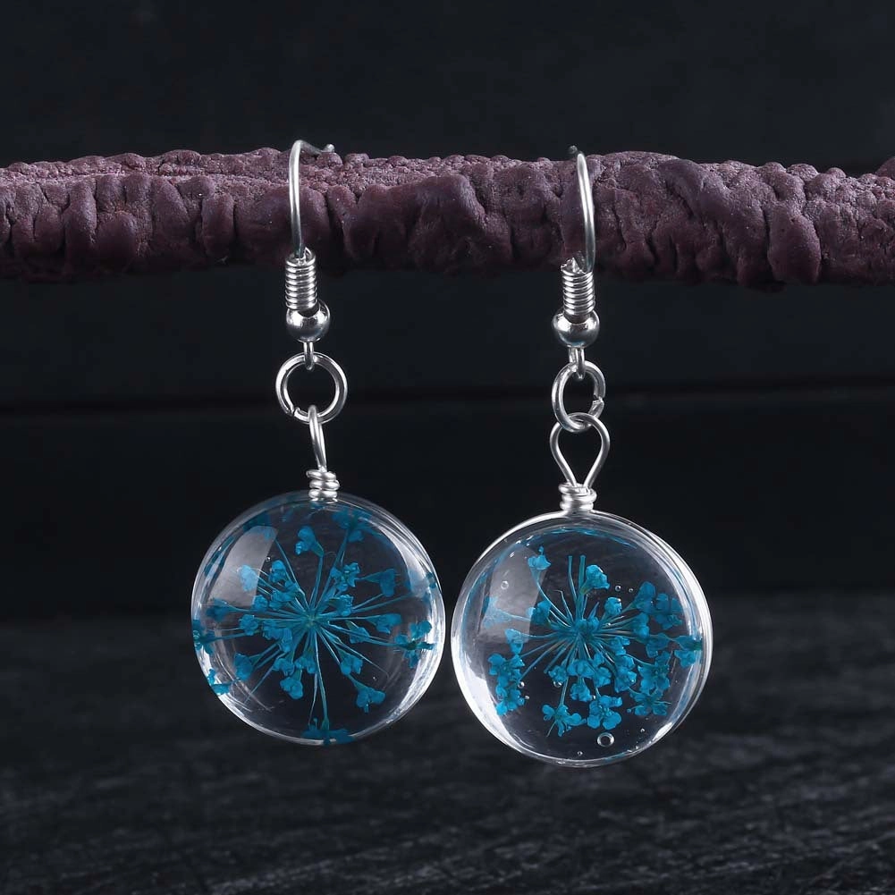 Wholesale Dried Flower Glass Ball Earrings