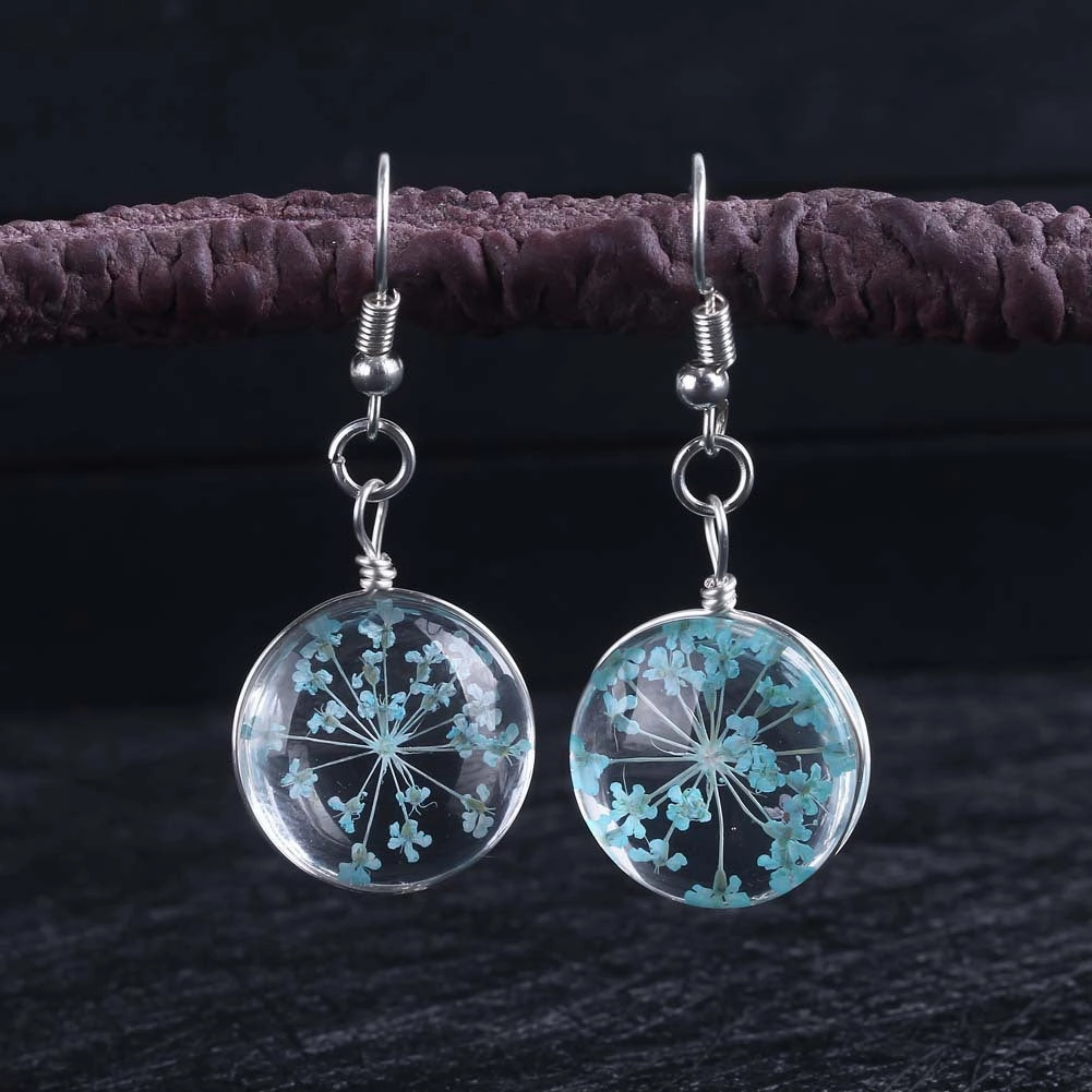 Wholesale Dried Flower Glass Ball Earrings