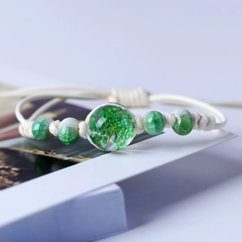 Wholesale Dried Flower Specimen Gypsophila Glass Ball Ceramic Bracelet