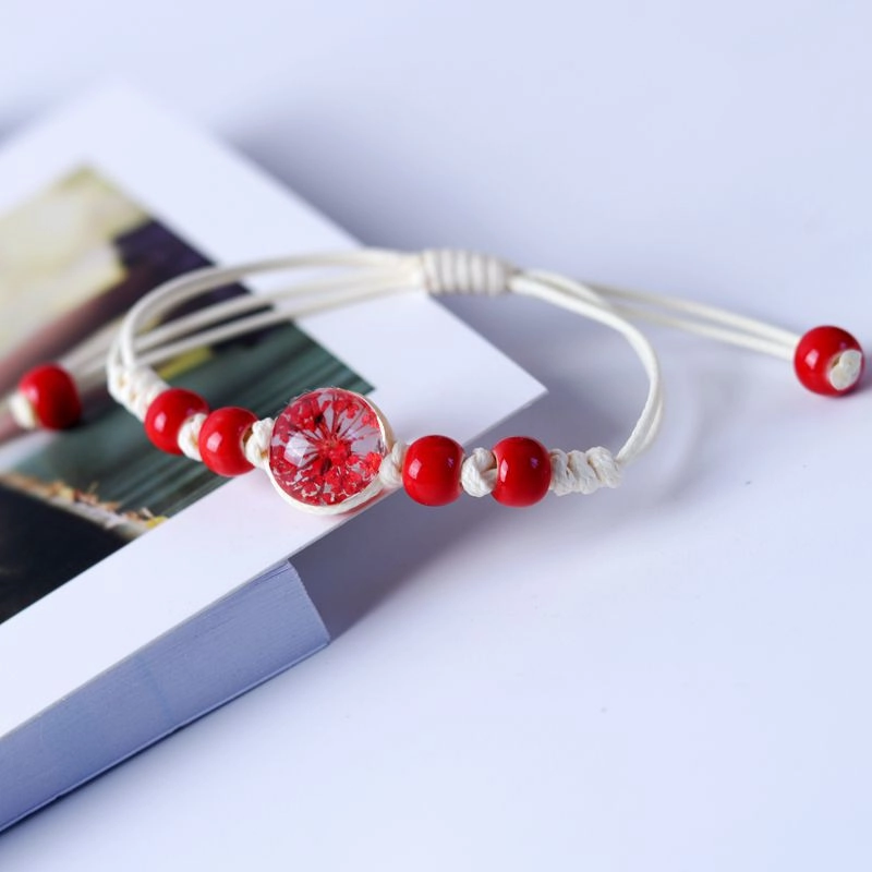 Wholesale Dried Flower Specimen Gypsophila Glass Ball Ceramic Bracelet