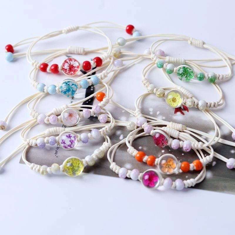 Wholesale Dried Flower Specimen Gypsophila Glass Ball Ceramic Bracelet
