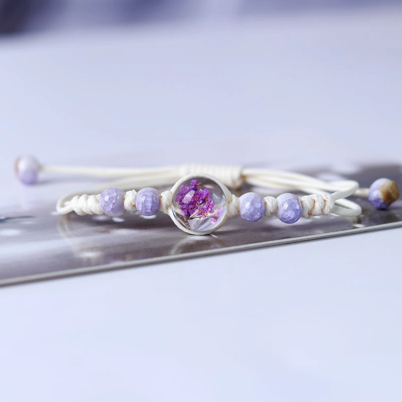 Wholesale Dried Flower Specimen Gypsophila Glass Ball Ceramic Bracelet
