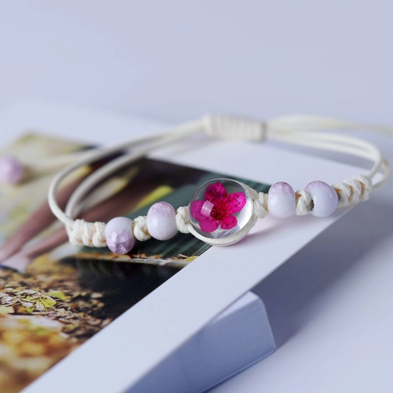 Wholesale Dried Flower Specimen Gypsophila Glass Ball Ceramic Bracelet