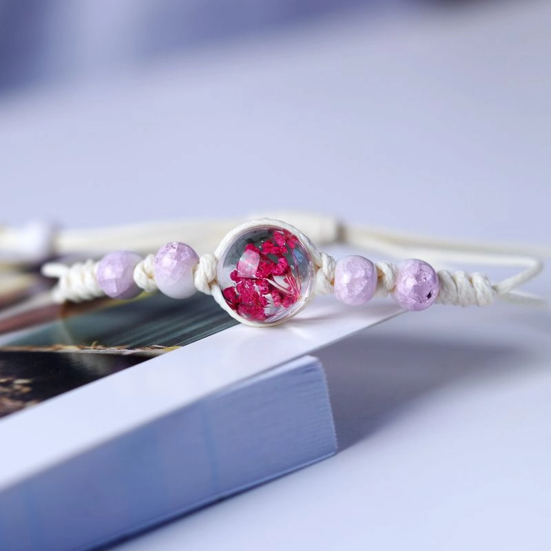 Wholesale Dried Flower Specimen Gypsophila Glass Ball Ceramic Bracelet