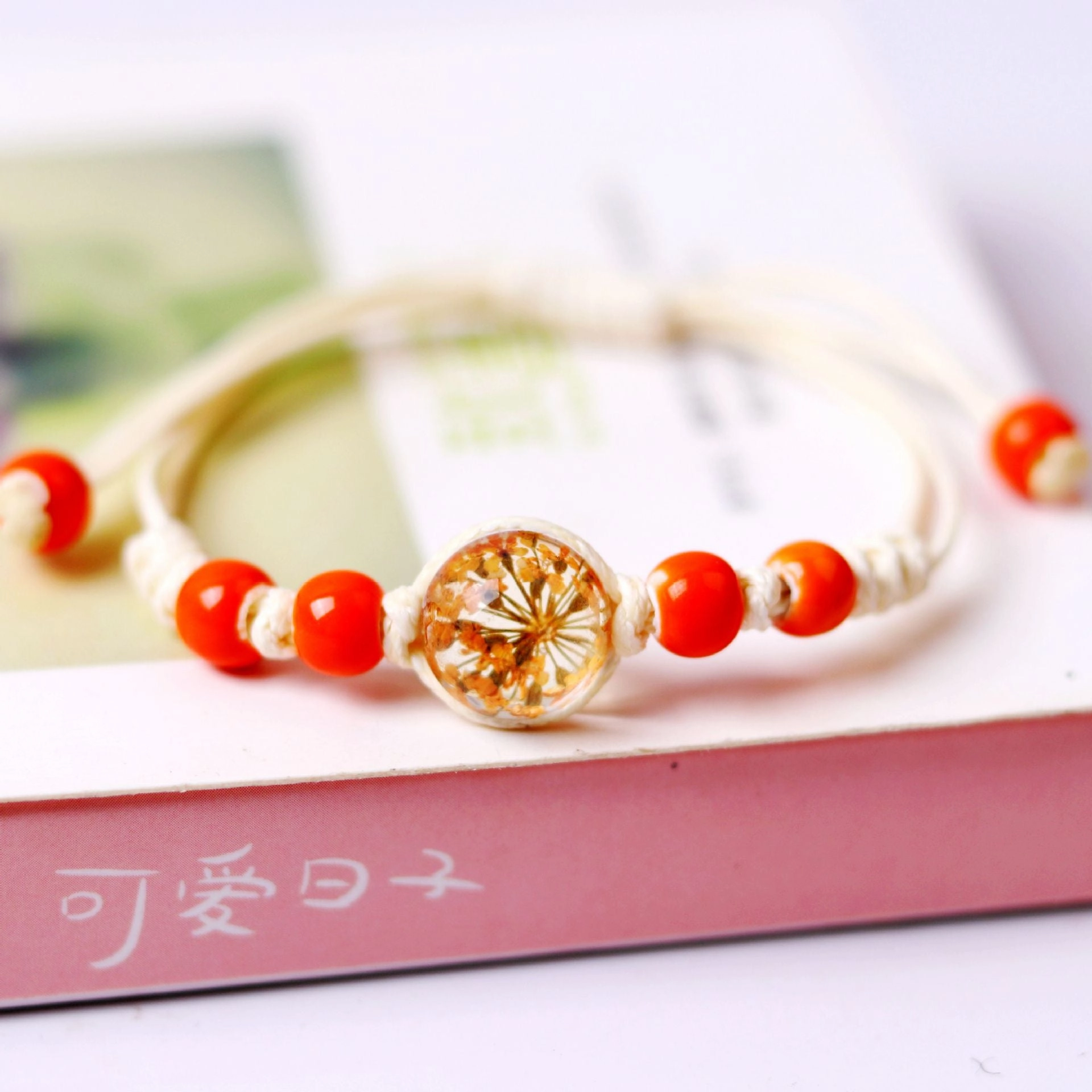 Wholesale Dried Flower Specimen Gypsophila Glass Ball Ceramic Bracelet