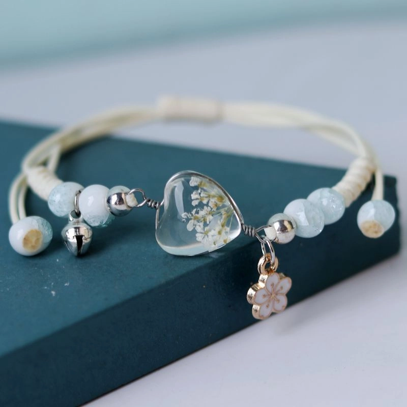 Wholesale Dried Flowers Love Heart Shaped Bracelet