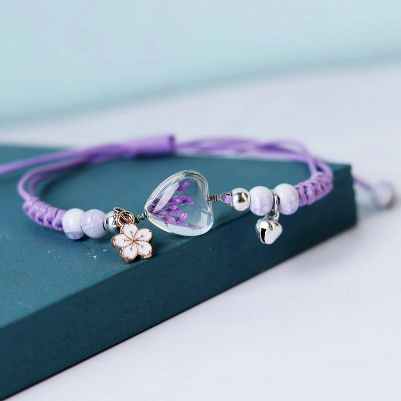 Wholesale Dried Flowers Love Heart Shaped Bracelet