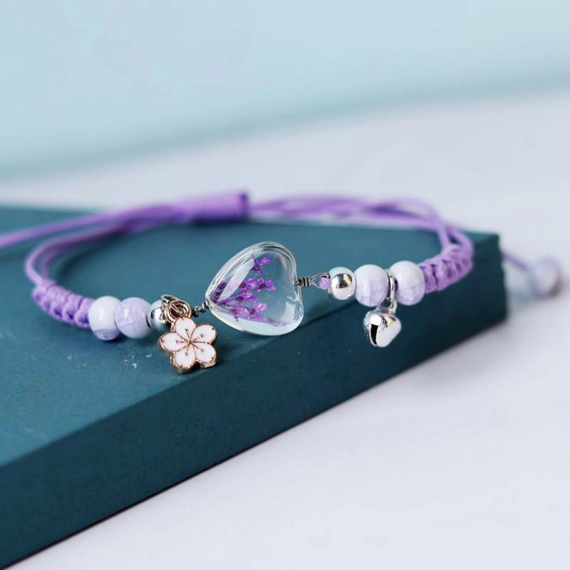 Wholesale Dried Flowers Love Heart Shaped Bracelet