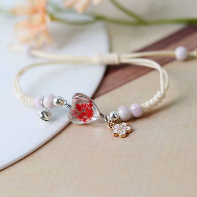 Wholesale Dried Flowers Love Heart Shaped Bracelet
