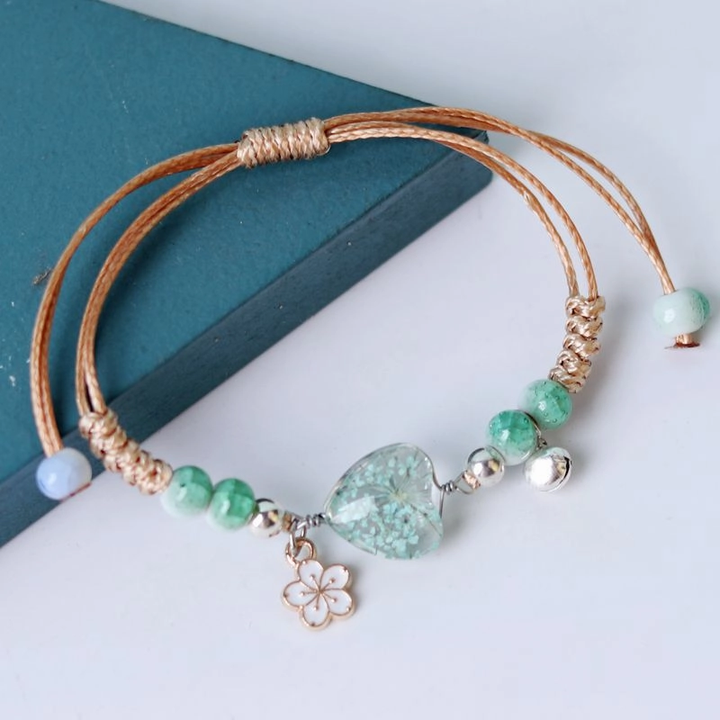 Wholesale Dried Flowers Love Heart Shaped Bracelet