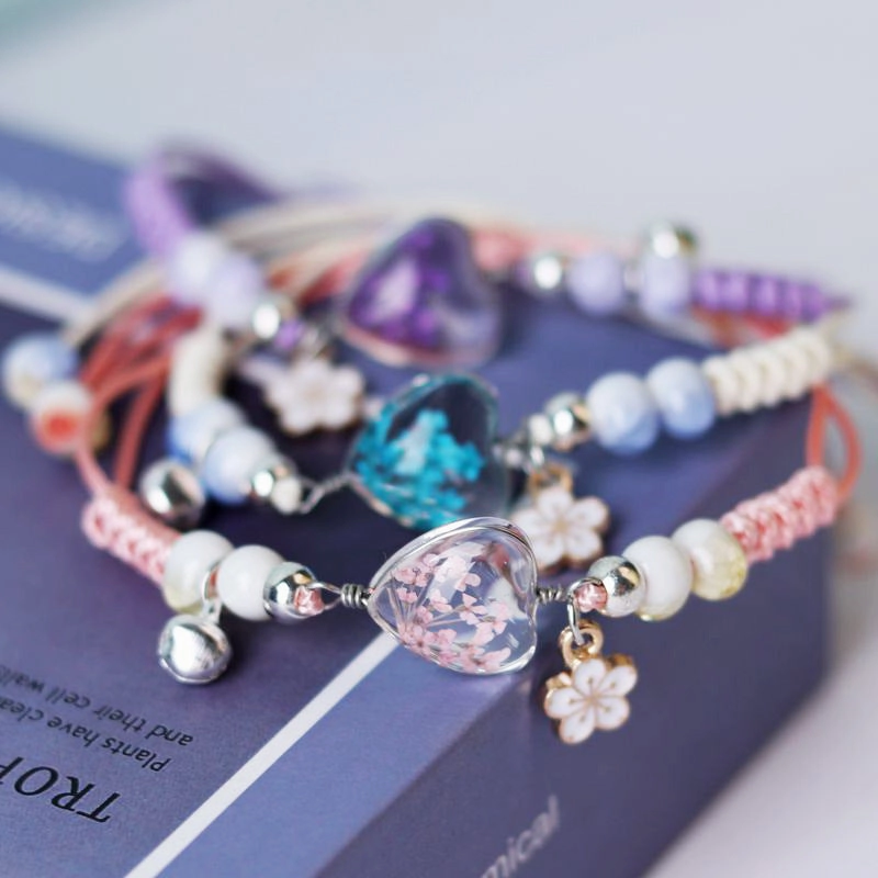 Wholesale Dried Flowers Love Heart Shaped Bracelet