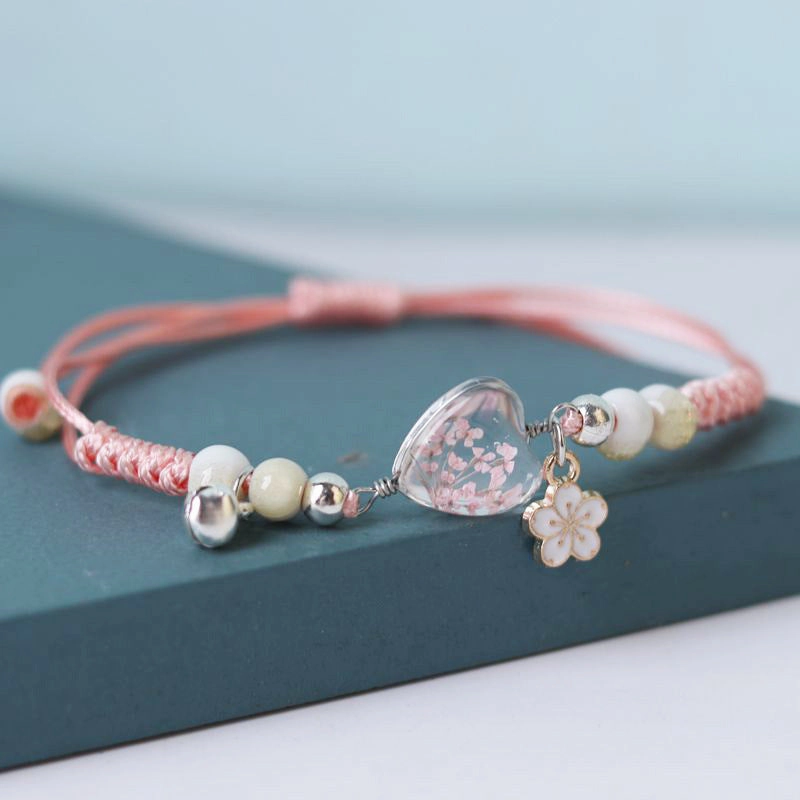 Wholesale Dried Flowers Love Heart Shaped Bracelet