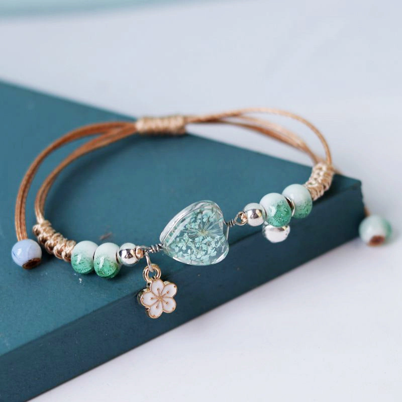 Wholesale Dried Flowers Love Heart Shaped Bracelet
