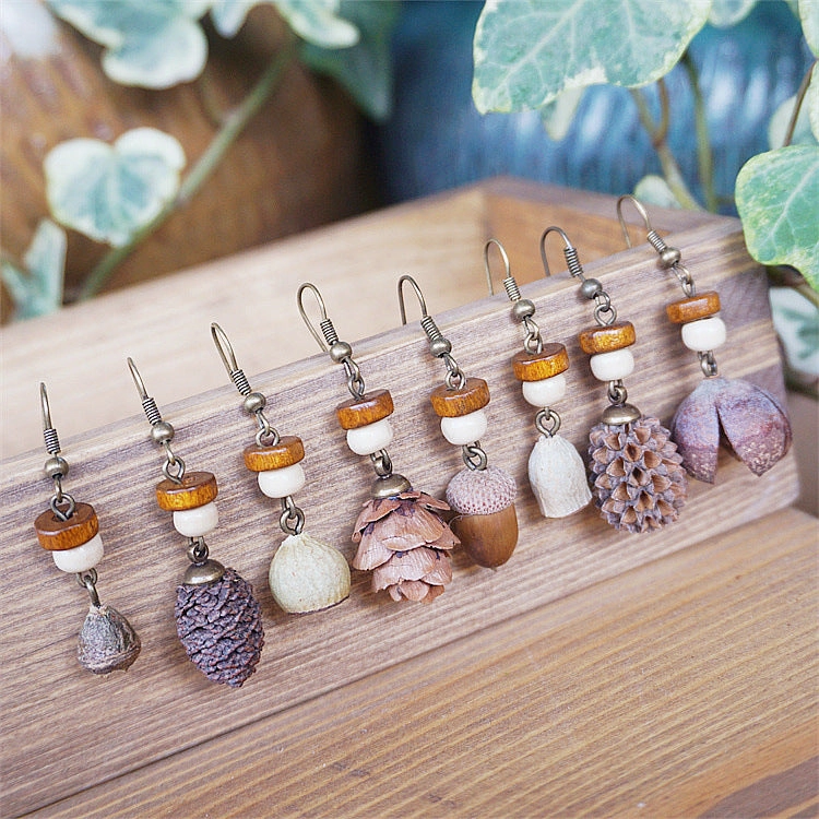 Wholesale Dried Fruit Trees Wooden Earrings