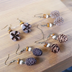 Wholesale Dried Fruit Trees Wooden Earrings