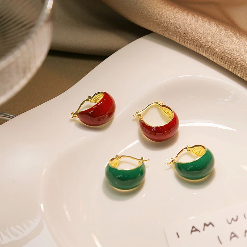 Wholesale Drip Glaze C Shape Vintage Alloy Earrings