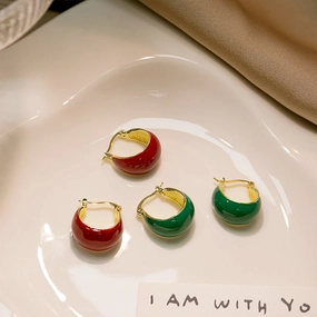 Wholesale Drip Glaze C Shape Vintage Alloy Earrings