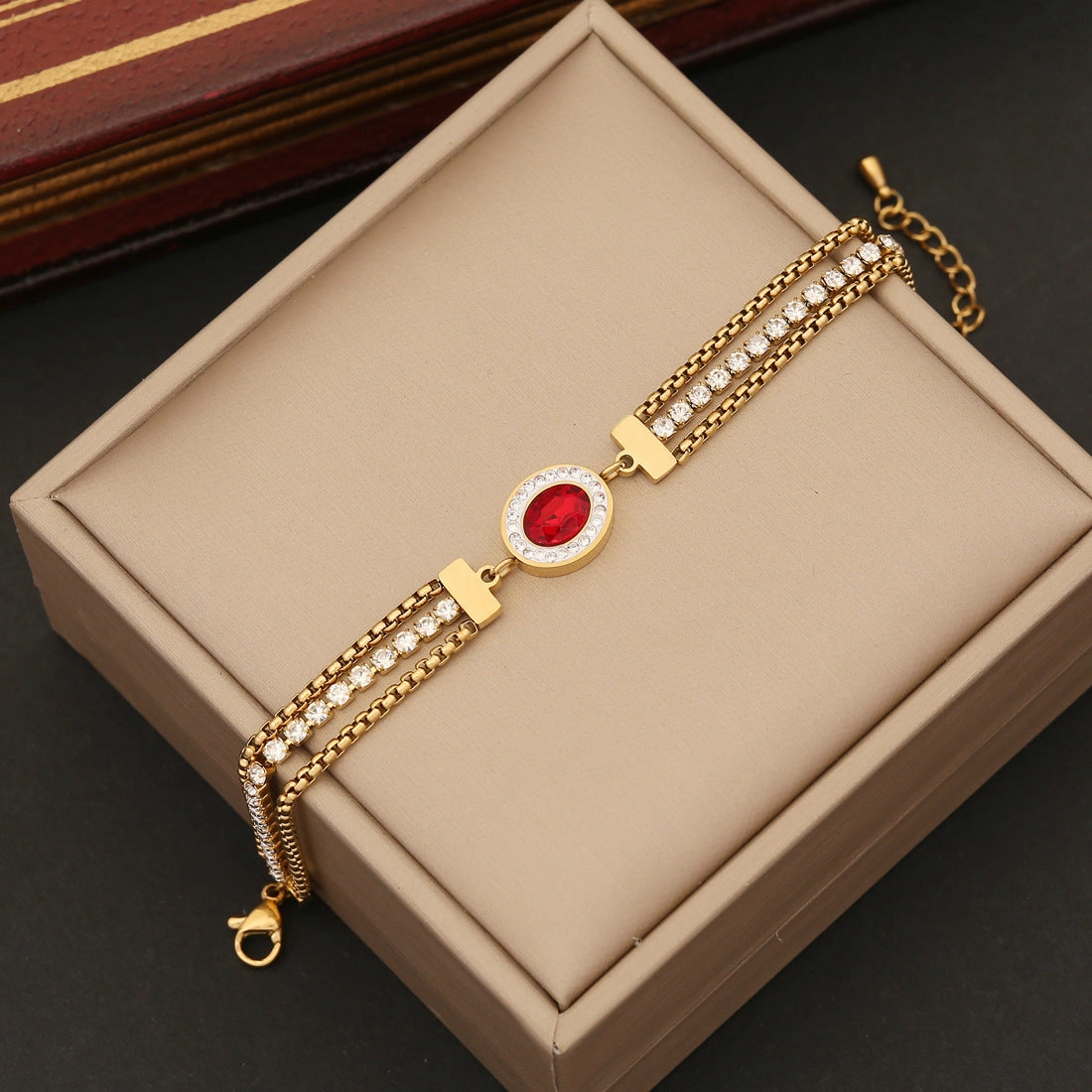 Wholesale Drip Oil Eye Red Zircon Stainless Steel Bracelet