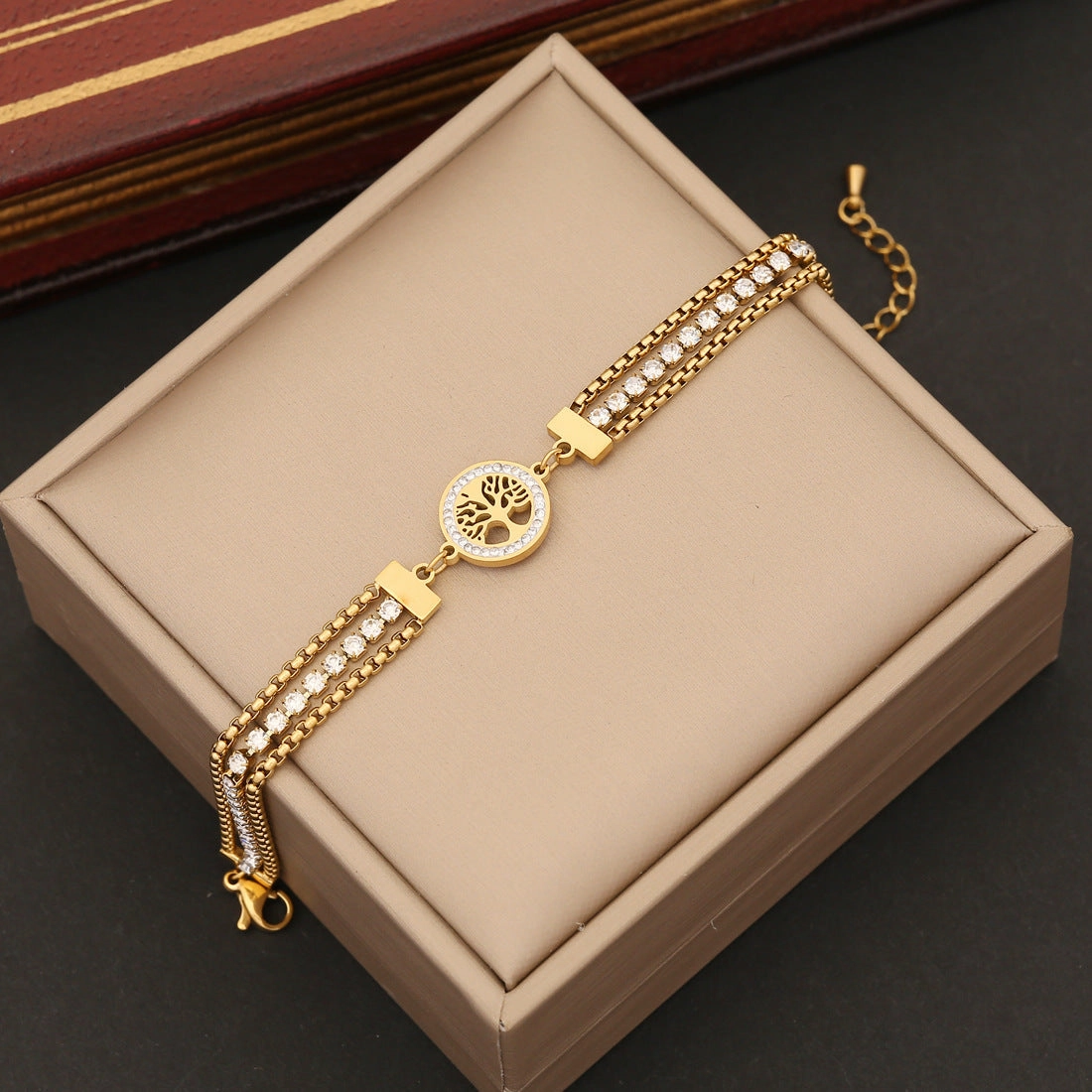 Wholesale Drip Oil Eye Red Zircon Stainless Steel Bracelet