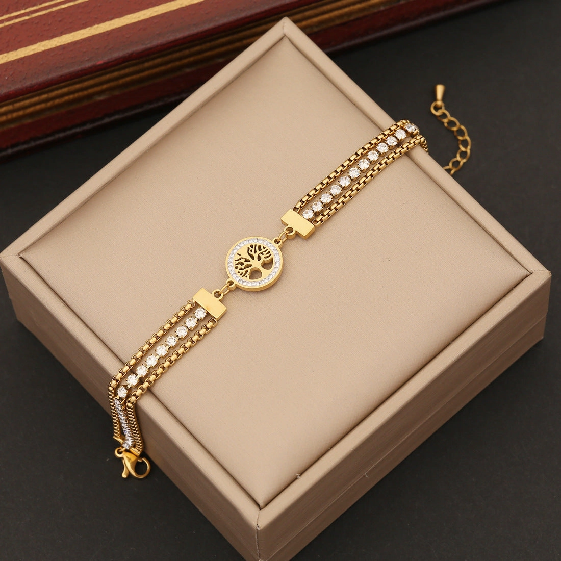 Wholesale Drip Oil Eye Red Zircon Stainless Steel Bracelet