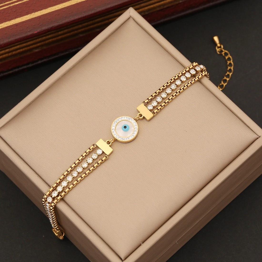 Wholesale Drip Oil Eye Red Zircon Stainless Steel Bracelet