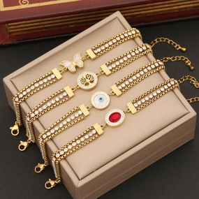 Wholesale Drip Oil Eye Red Zircon Stainless Steel Bracelet