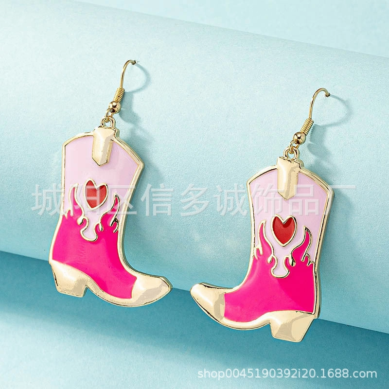 Wholesale Drip Oil Heart Flame Multicolor Boots Alloy Earrings