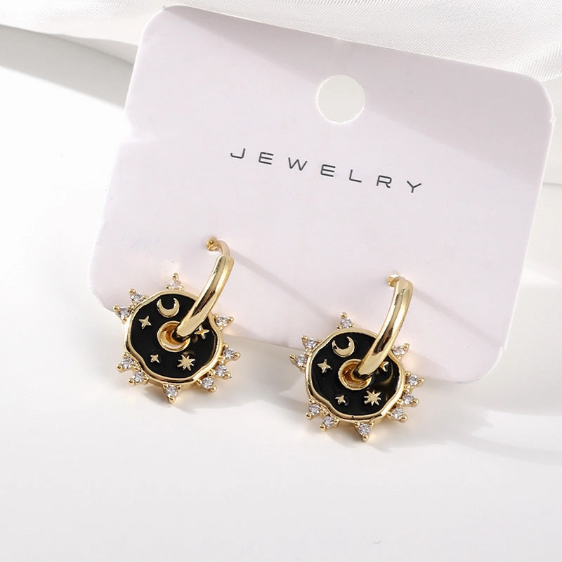 Wholesale Drip Oil Moon Star Copper Earrings