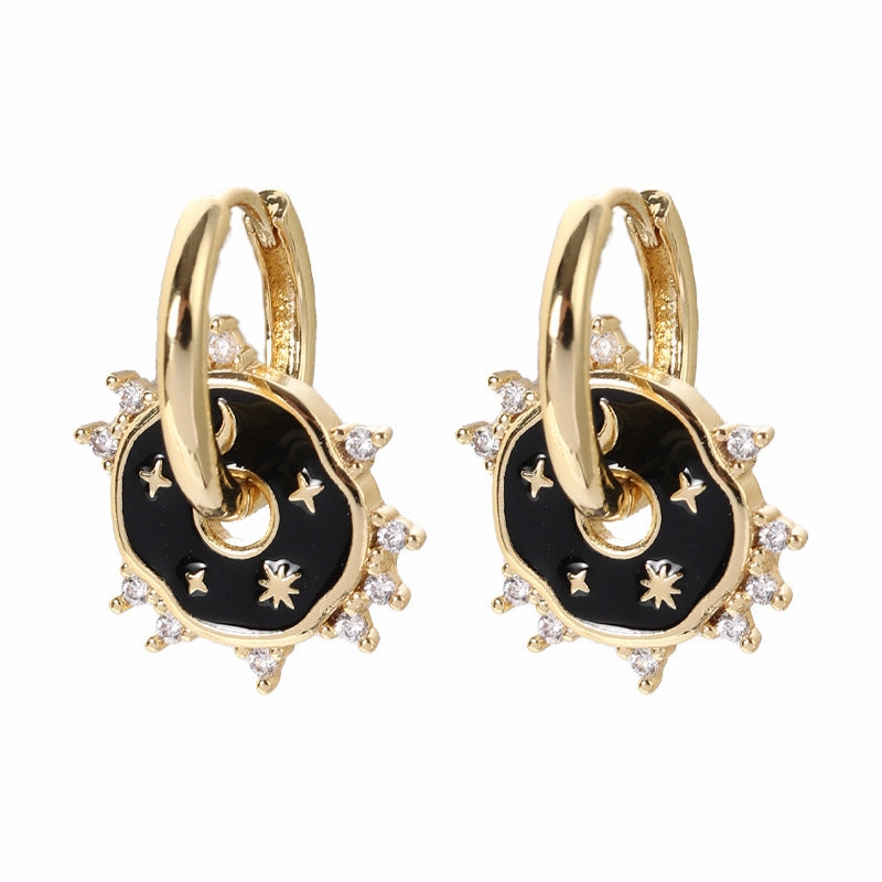 Wholesale Drip Oil Moon Star Copper Earrings