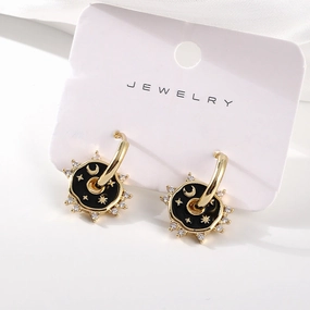 Wholesale Drip Oil Moon Star Copper Earrings