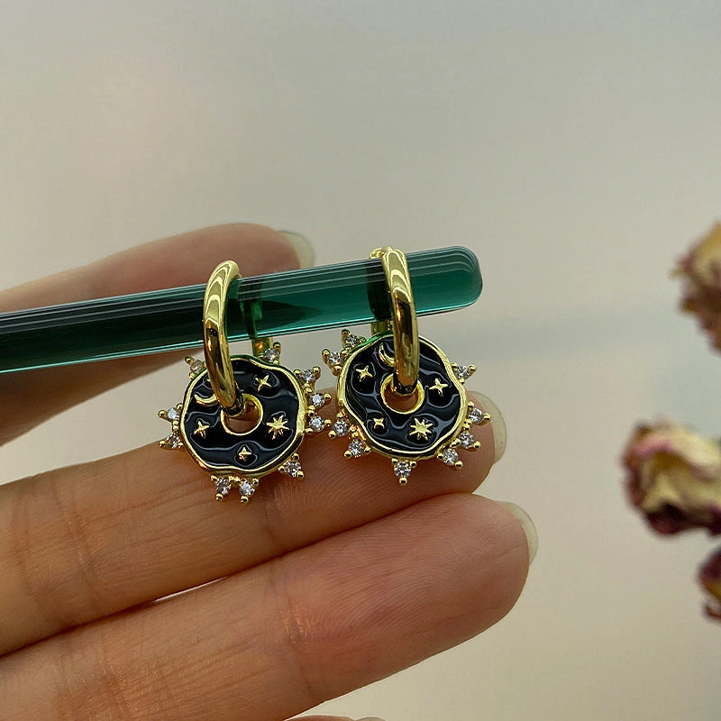 Wholesale Drip Oil Moon Star Copper Earrings