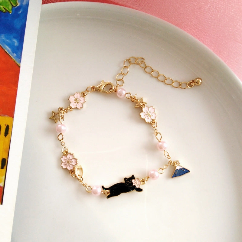 Wholesale Drip Oil Mount Fuji Flower Pearl Alloy Bracelet