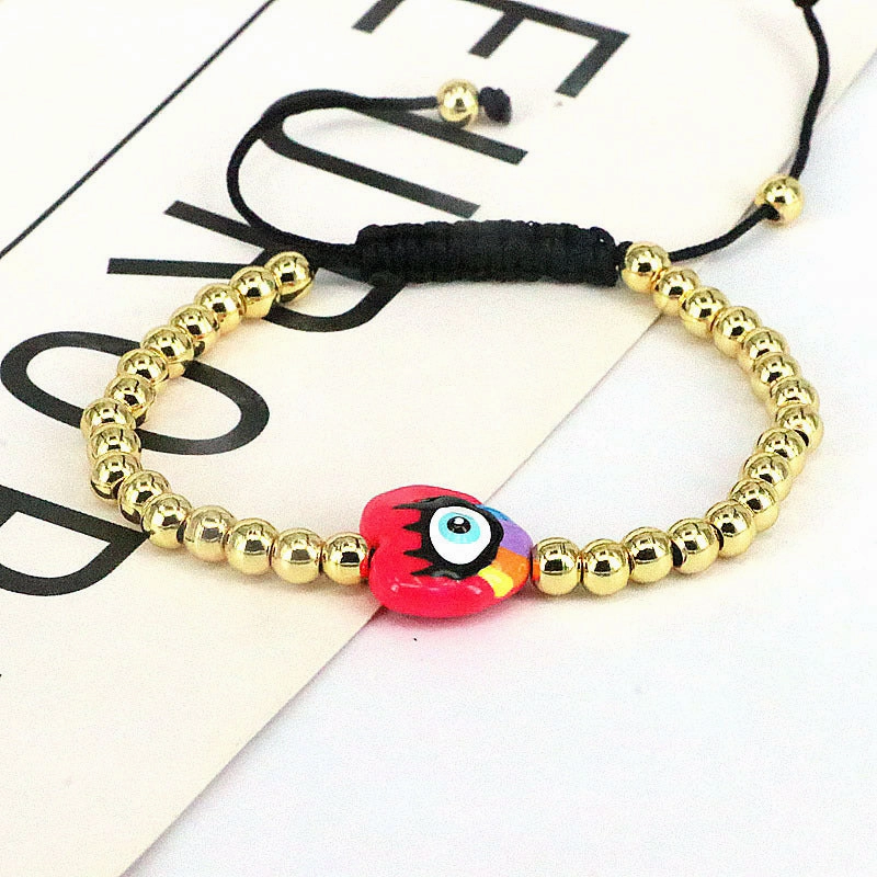 Wholesale Drip Oil Plastic Heart Shape Devil's Eye Copper Bead Braided Bracelet