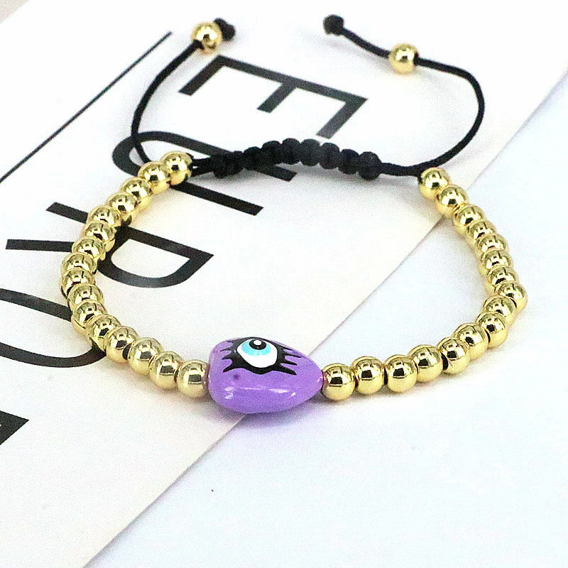 Wholesale Drip Oil Plastic Heart Shape Devil's Eye Copper Bead Braided Bracelet