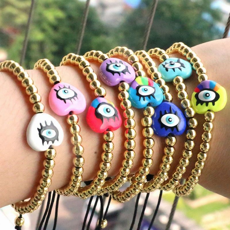 Wholesale Drip Oil Plastic Heart Shape Devil's Eye Copper Bead Braided Bracelet