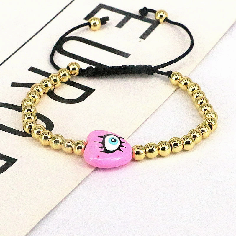 Wholesale Drip Oil Plastic Heart Shape Devil's Eye Copper Bead Braided Bracelet