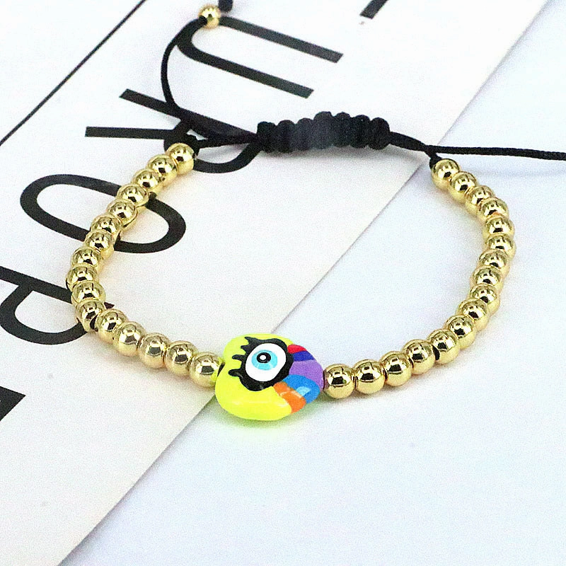 Wholesale Drip Oil Plastic Heart Shape Devil's Eye Copper Bead Braided Bracelet