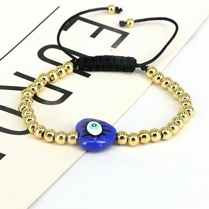 Wholesale Drip Oil Plastic Heart Shape Devil's Eye Copper Bead Braided Bracelet