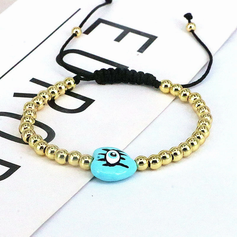 Wholesale Drip Oil Plastic Heart Shape Devil's Eye Copper Bead Braided Bracelet