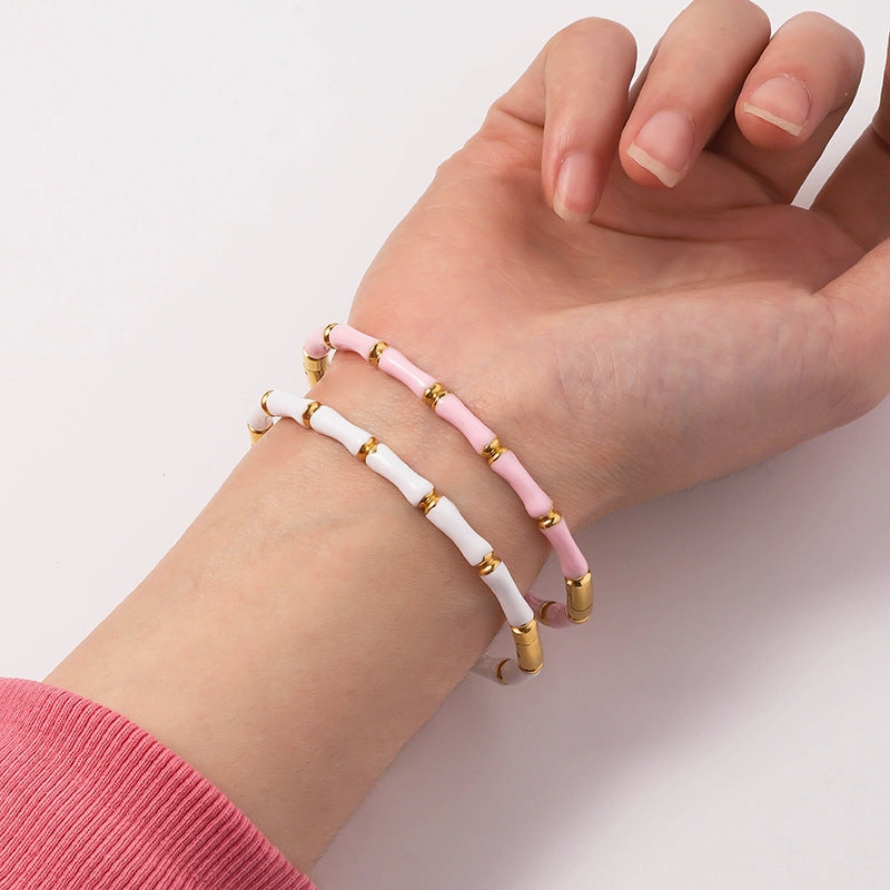 Wholesale Drip Oil Titanium Steel Premium Multi Color Bamboo Knot Niche Trendy Stainless Steel Gold Plated Bracelet