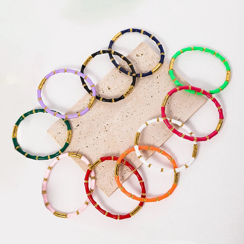 Wholesale Drip Oil Titanium Steel Premium Multi Color Bamboo Knot Niche Trendy Stainless Steel Gold Plated Bracelet
