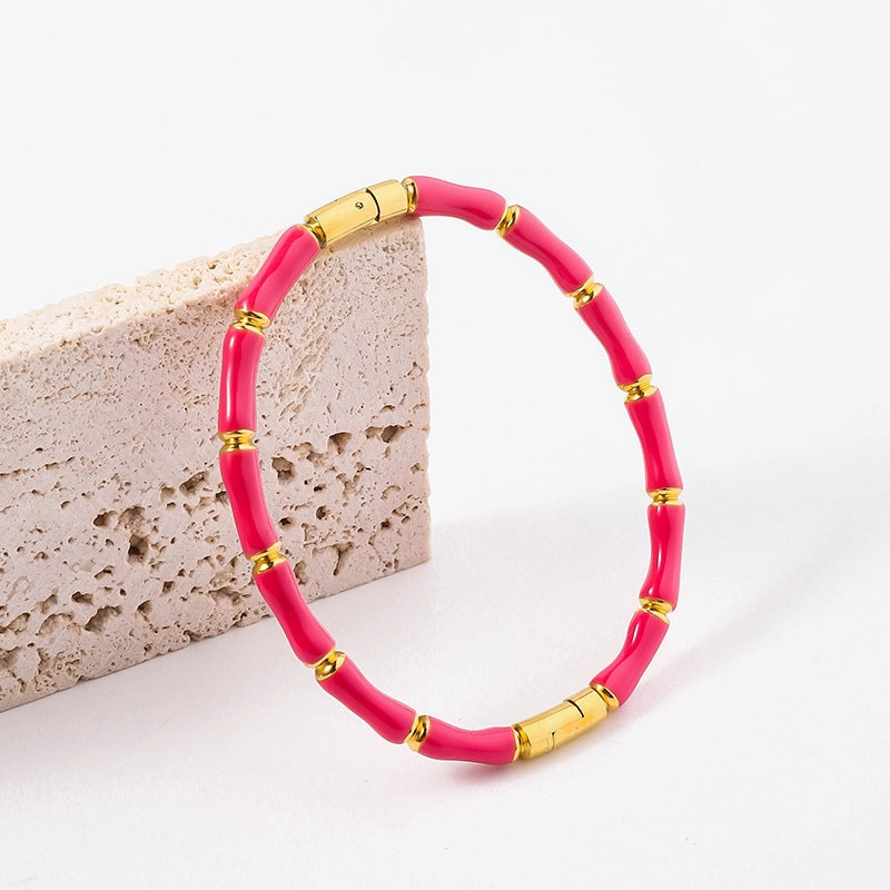 Wholesale Drip Oil Titanium Steel Premium Multi Color Bamboo Knot Niche Trendy Stainless Steel Gold Plated Bracelet