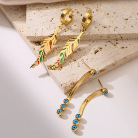 Wholesale Drip Oil Tree Leaf Blue Eyes Long Earrings